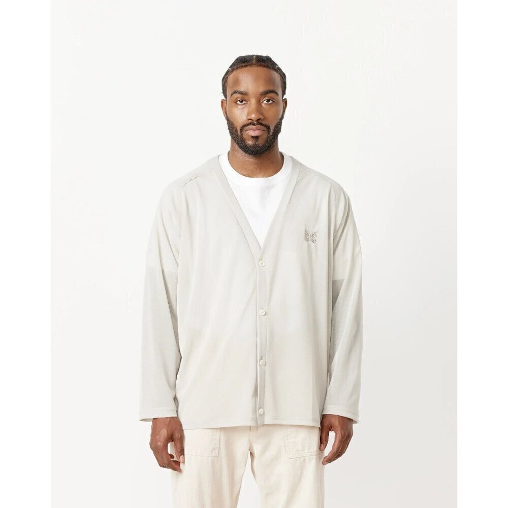 Needles Poly Mesh V-Neck Cardigan in Taupe Size M New